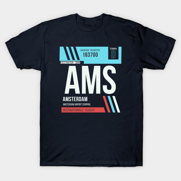 Amsterdam (AMS) Airport Code Baggage Tag T-Shirt by SLAG_Creative